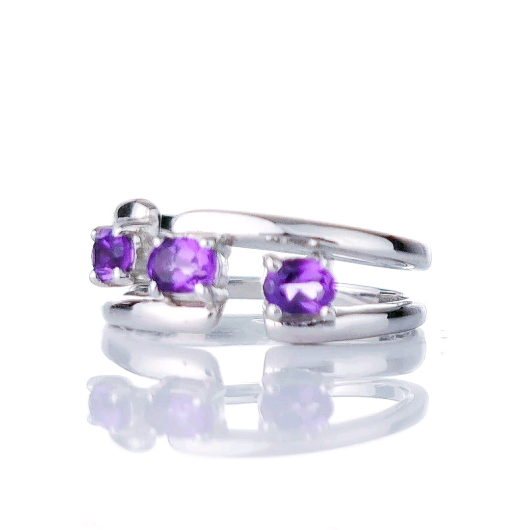 Adjustable Amethyst Trilogy Ring Size I-S Sterling Silver