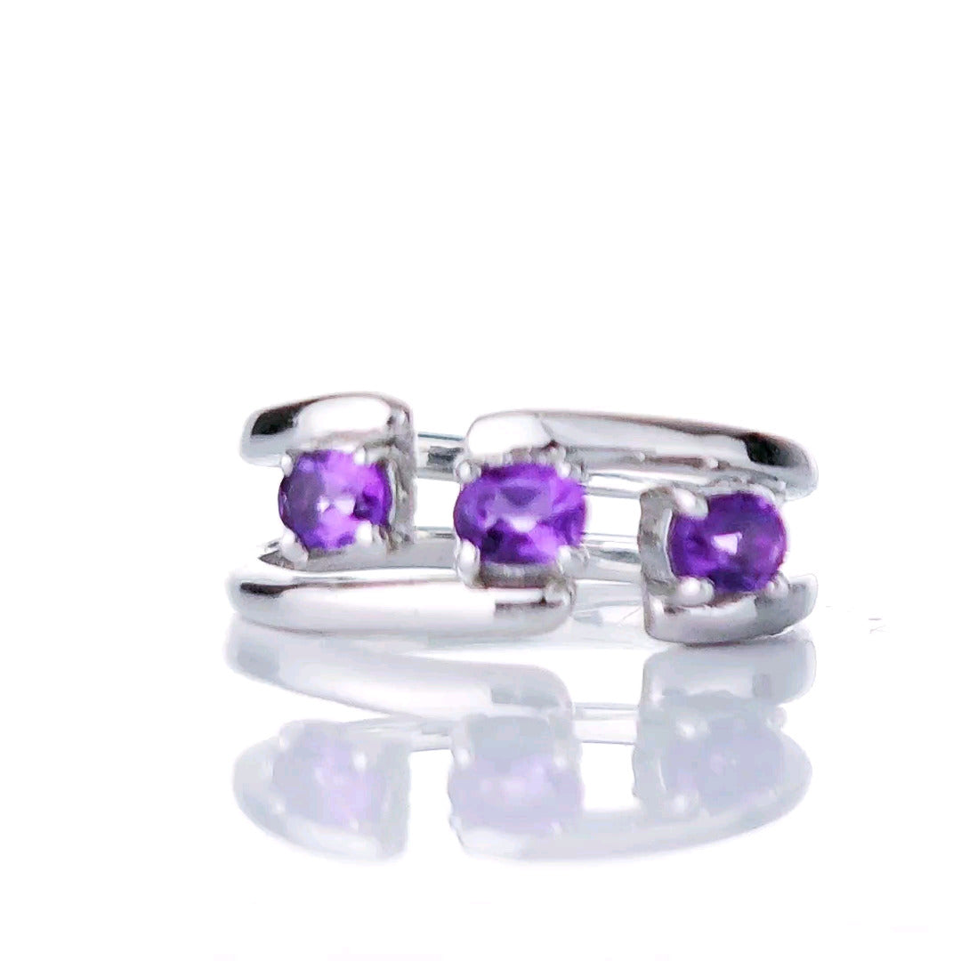 Adjustable Amethyst Trilogy Ring Size I-S Sterling Silver