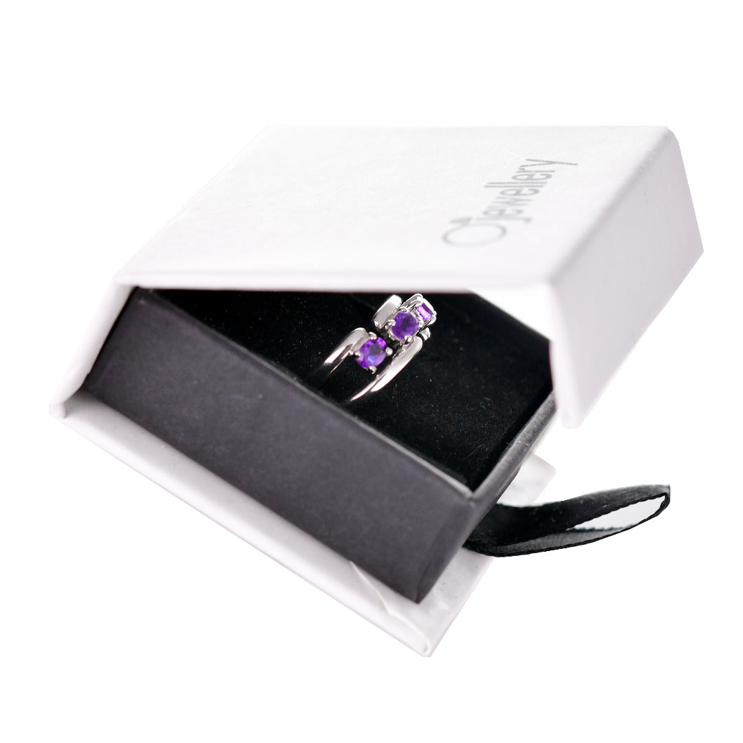Adjustable Amethyst Trilogy Ring Size I-S Sterling Silver