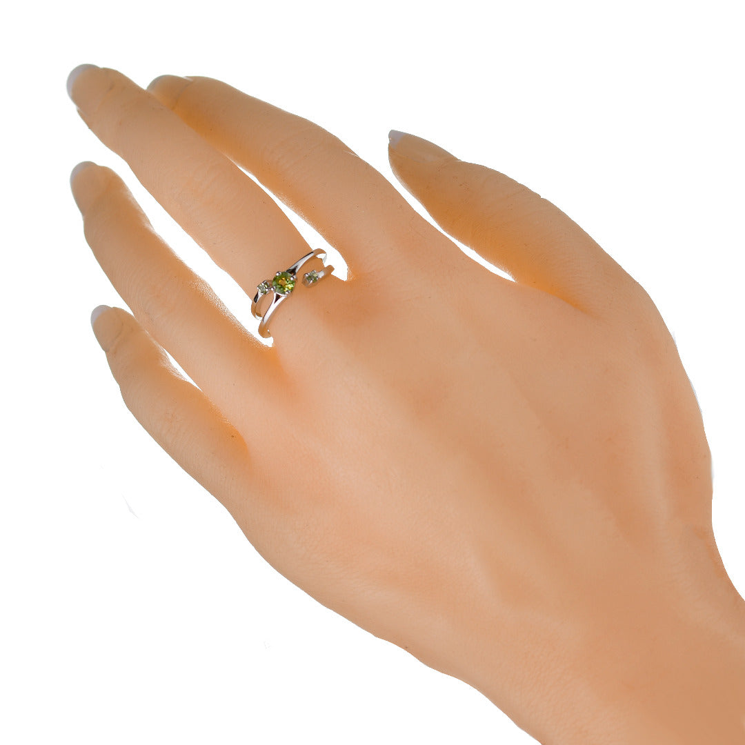 Sterling Silver Peridot Ring Size I-S Adjustable Green August Birthday