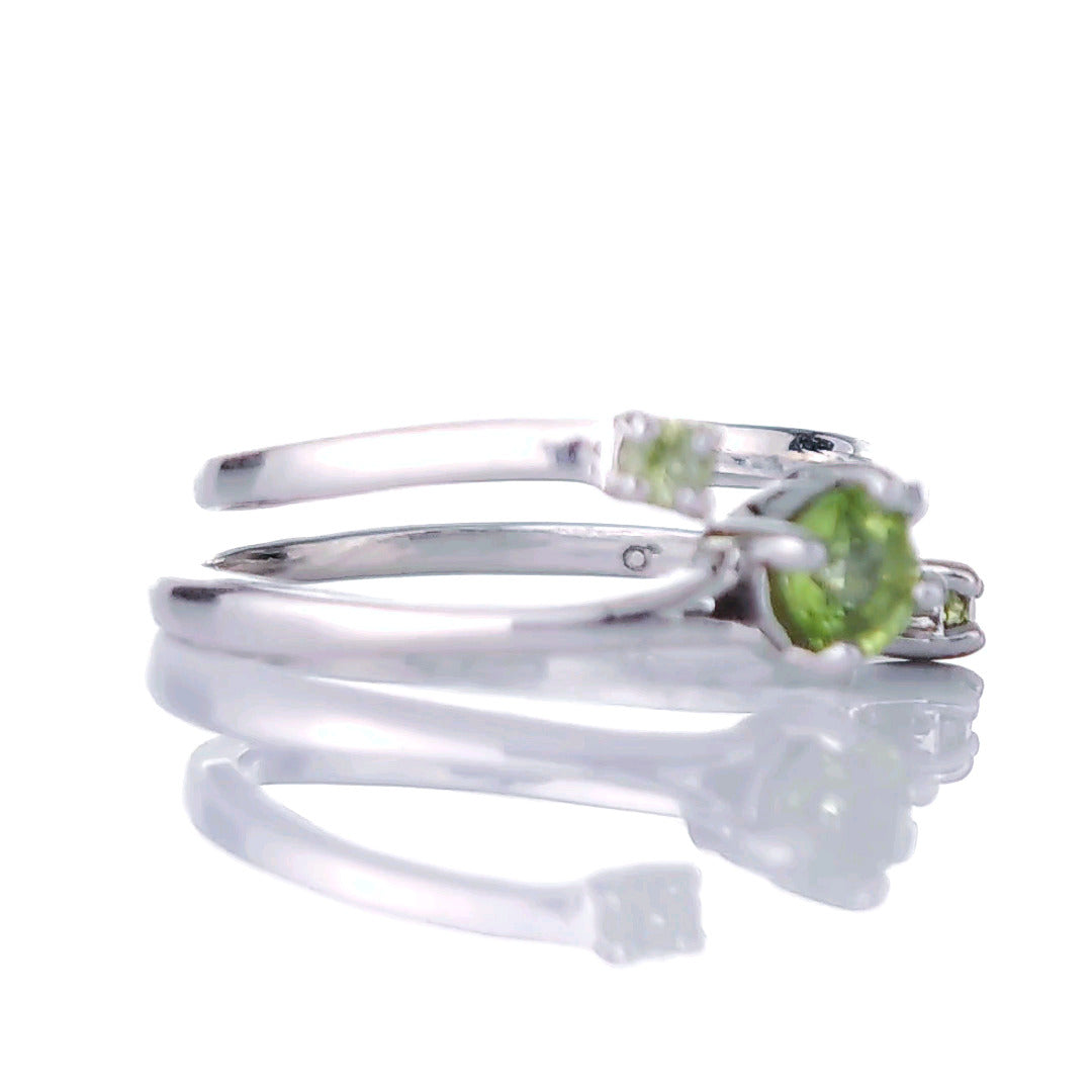 Sterling Silver Peridot Ring Size I-S Adjustable Green August Birthday