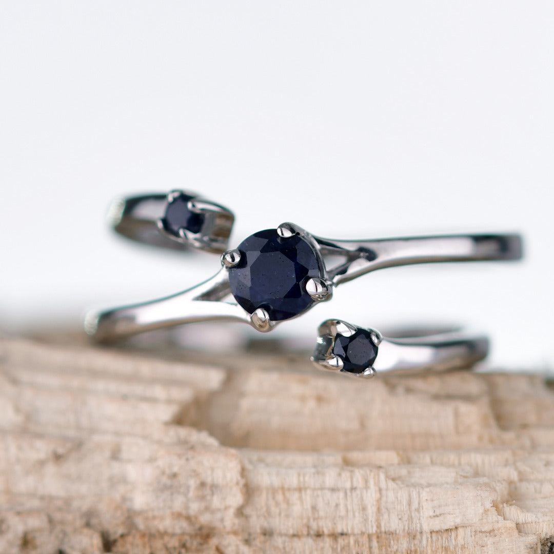 Sterling Silver Sapphire Ring Size I-T Adjustable Ink Blue September Birthday