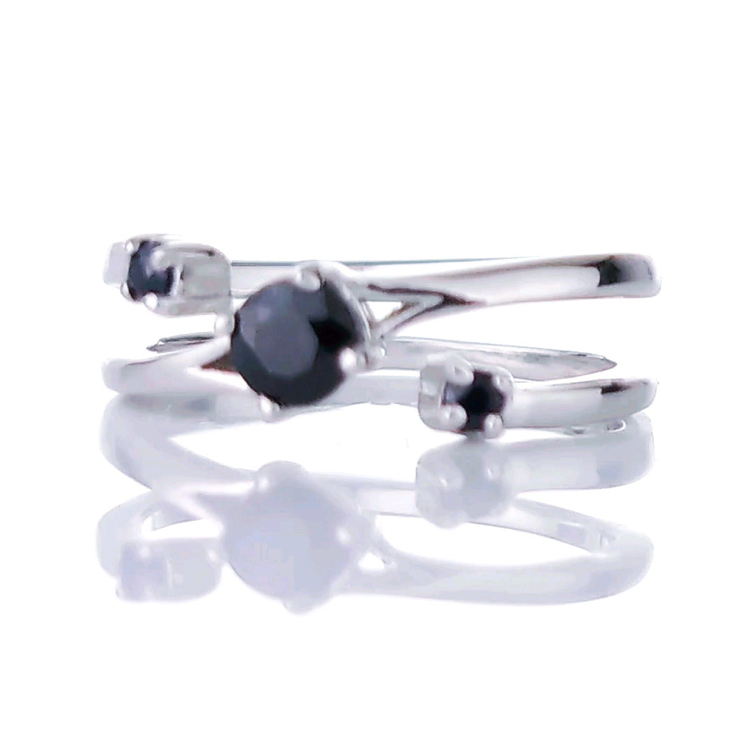 Sterling Silver Sapphire Ring Size I-T Adjustable Ink Blue September Birthday