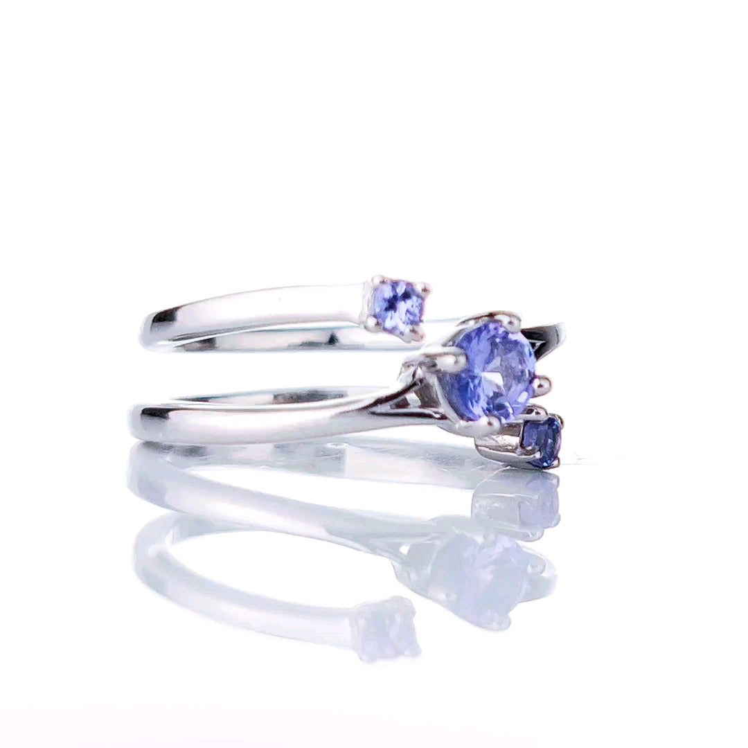 Sterling Silver Tanzanite Ring Size I-S Adjustable Blue December Birthday