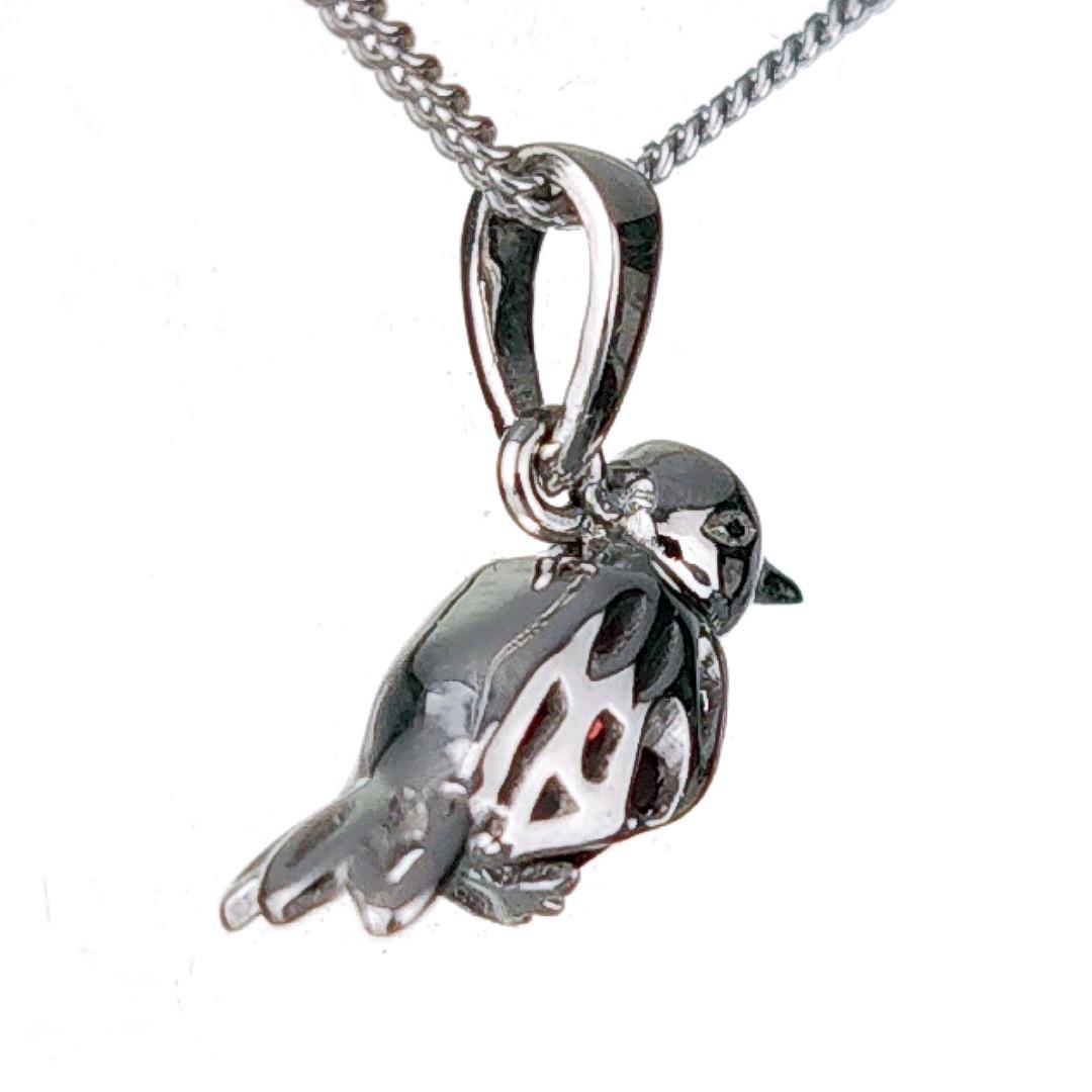 Garnet Necklace Robin Red Breast Christmas Pendant Sterling Silver January Birthstone