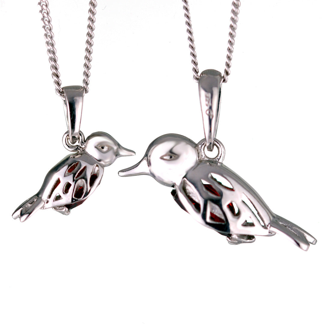 Garnet Necklace Robin Red Breast Christmas Pendant Sterling Silver January Birthstone