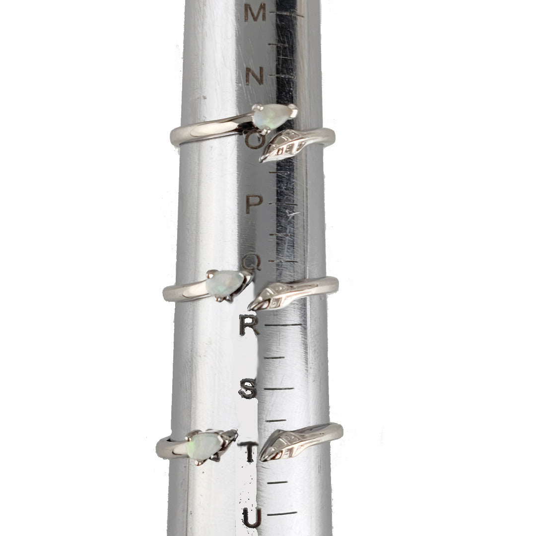 Sterling Silver Opal Leaf Ring Adjustable Size J - T October Birthstone