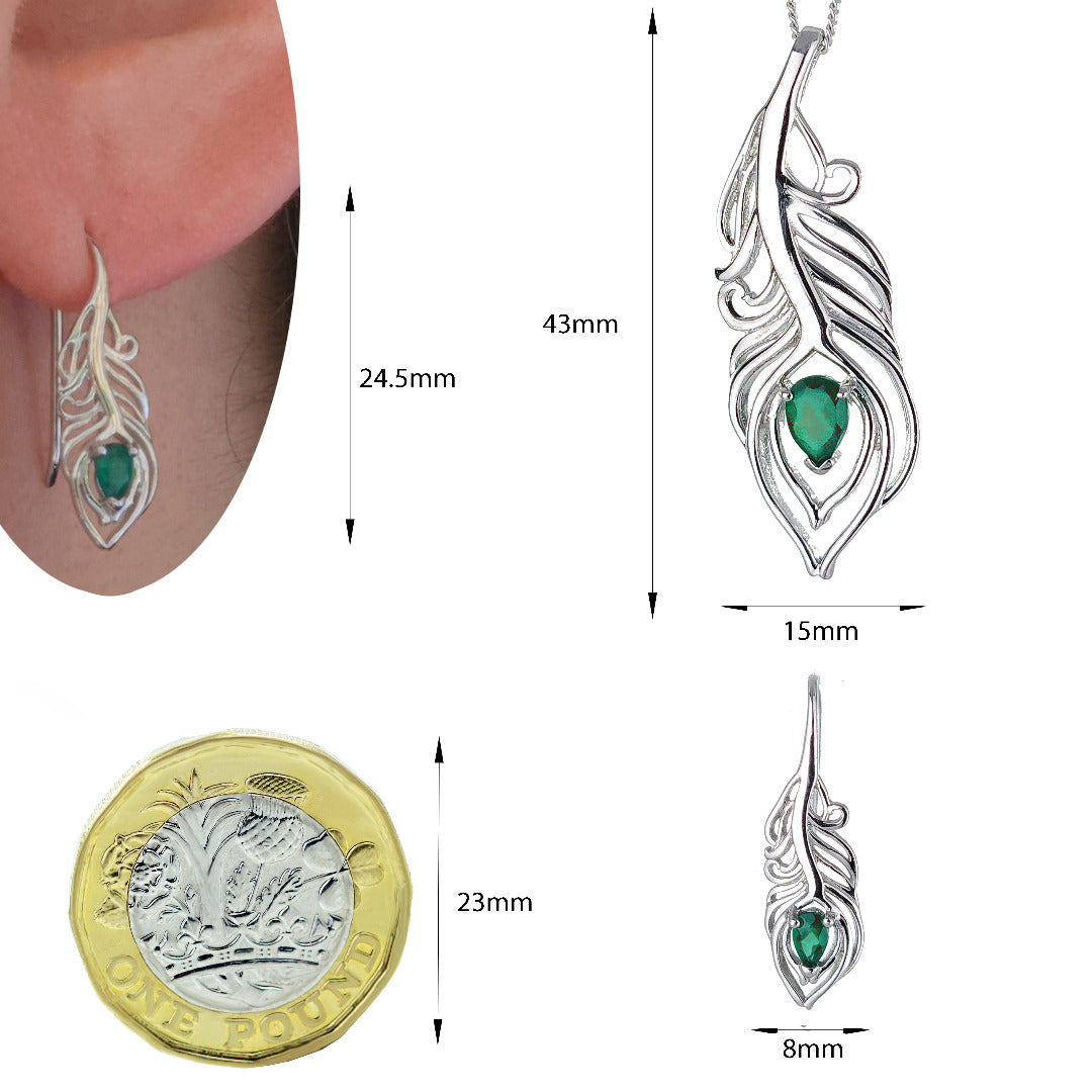 Sterling Silver Onyx Green Set Peacock Feather May Birthstone