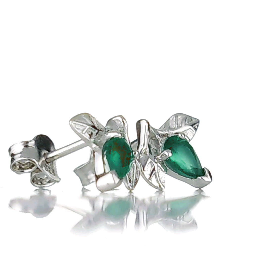 Onyx Green Earrings Sterling Silver Leaf Studs May Birthstone