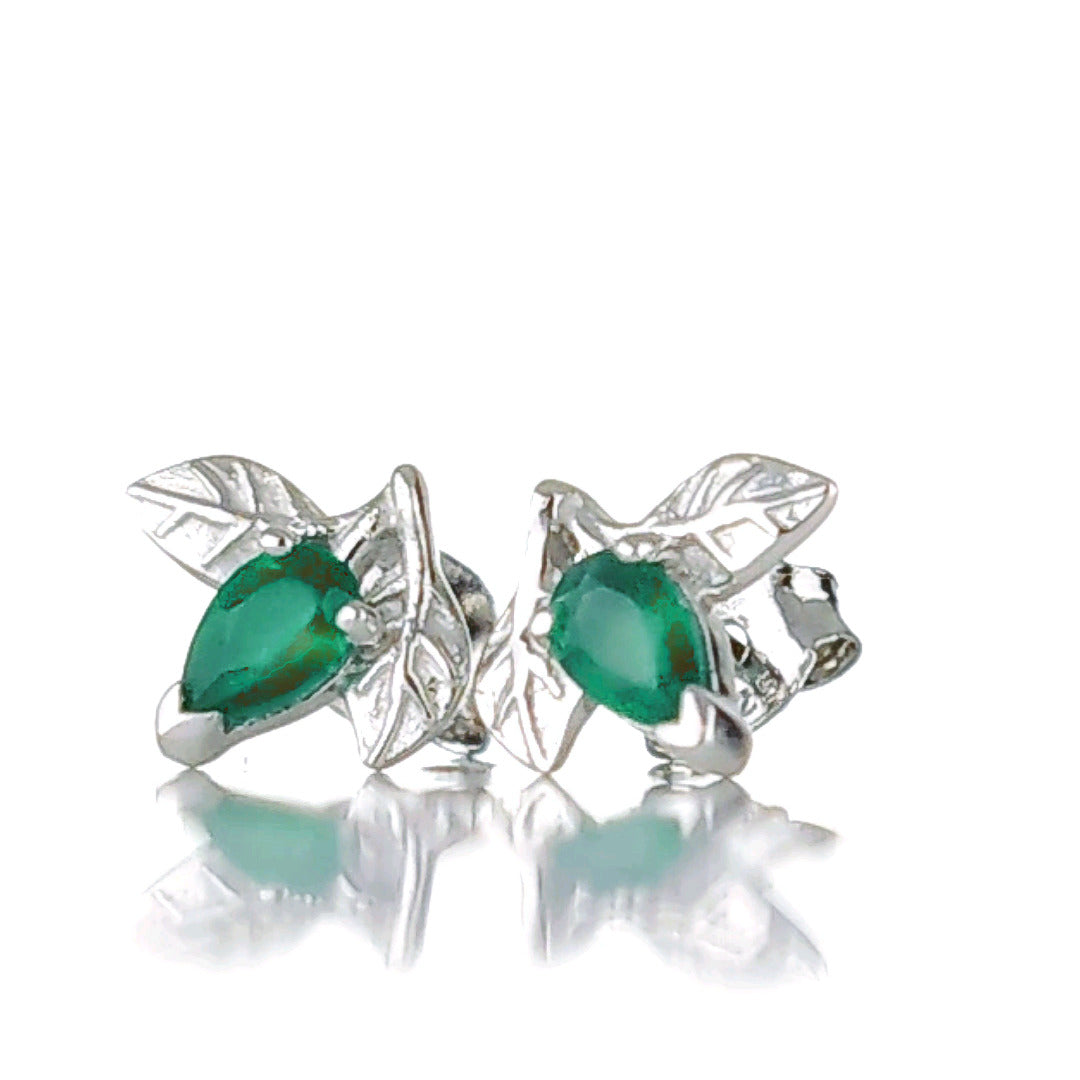 Onyx Green Earrings Sterling Silver Leaf Studs May Birthstone