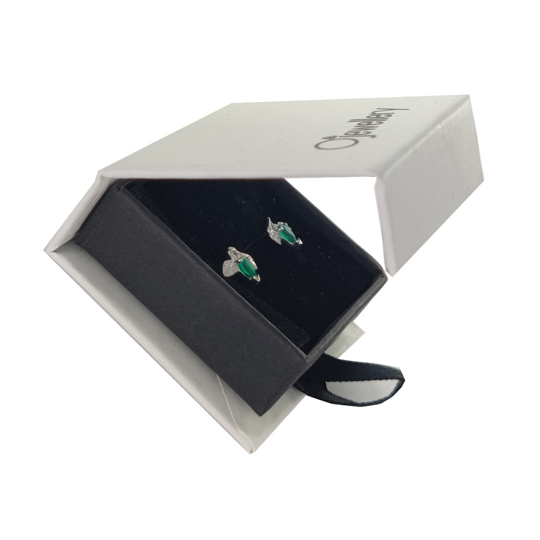 Onyx Green Earrings Sterling Silver Leaf Studs May Birthstone