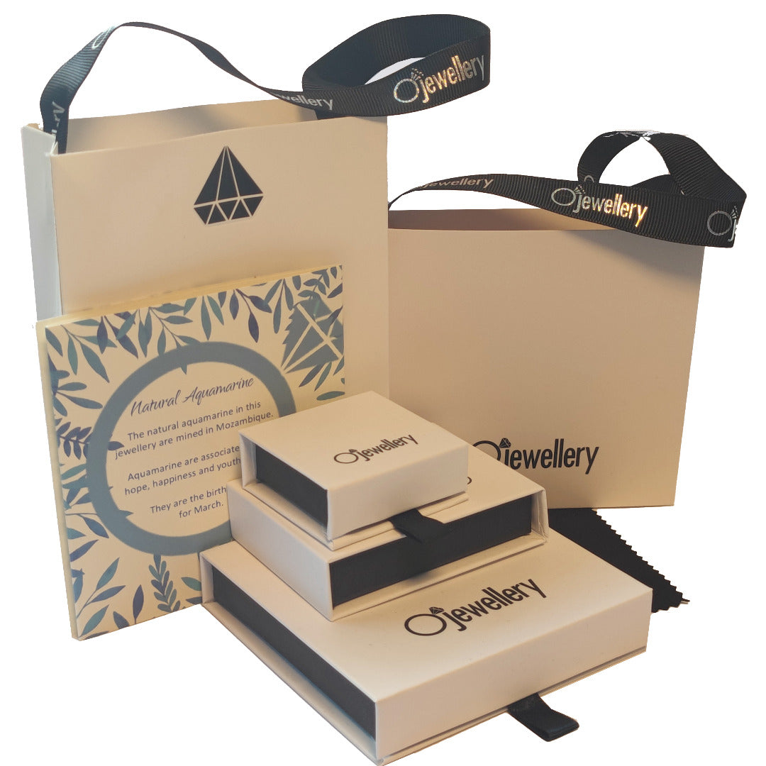 Ojewellery gift bag, information card and box packaging