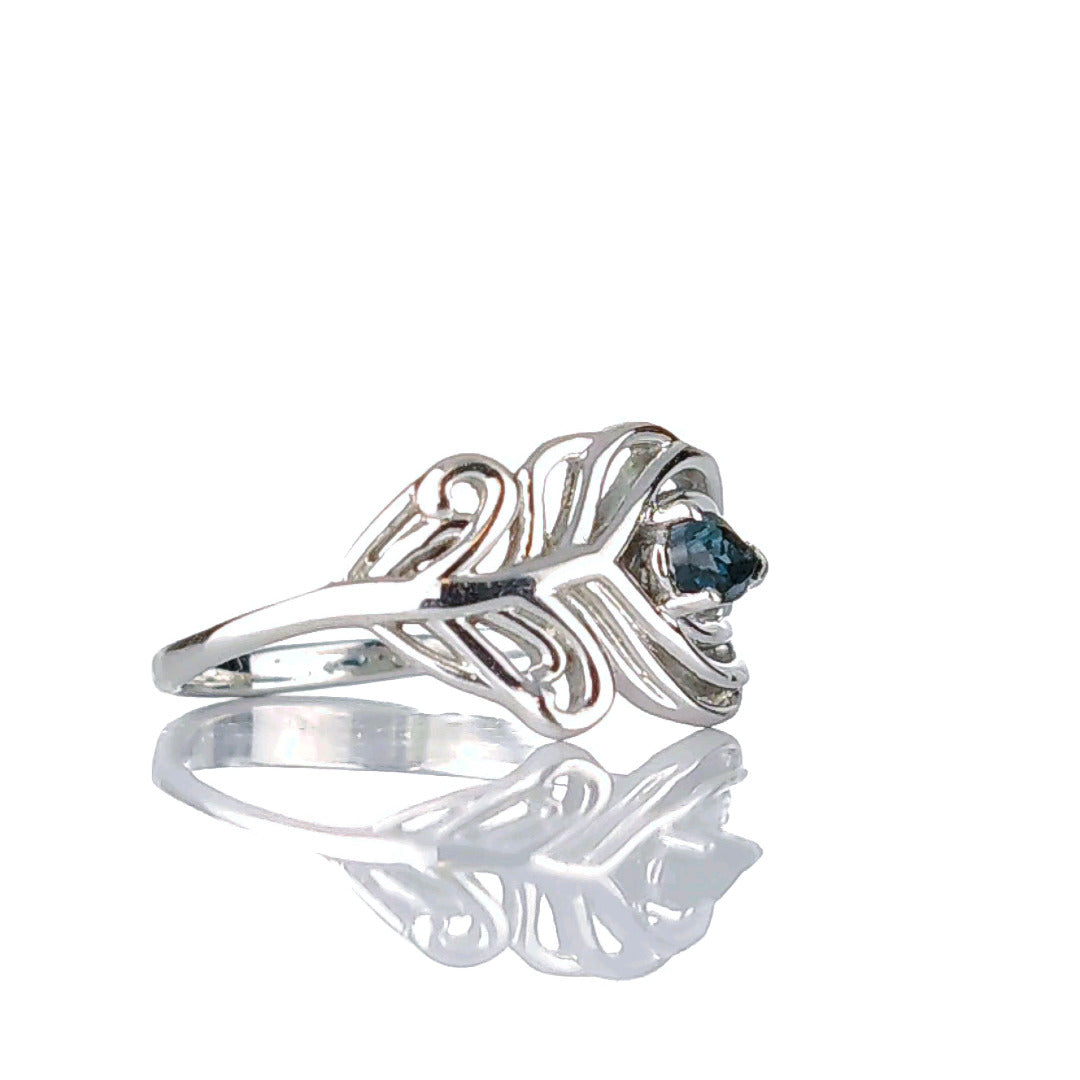 London Blue Topaz Peacock Feather Ring in Sterling Silver