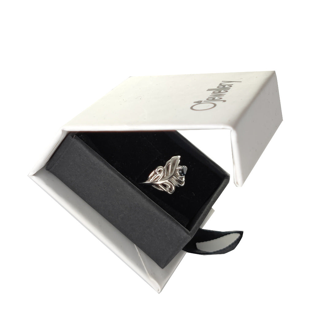 London Blue Topaz Peacock Feather Ring in Sterling Silver