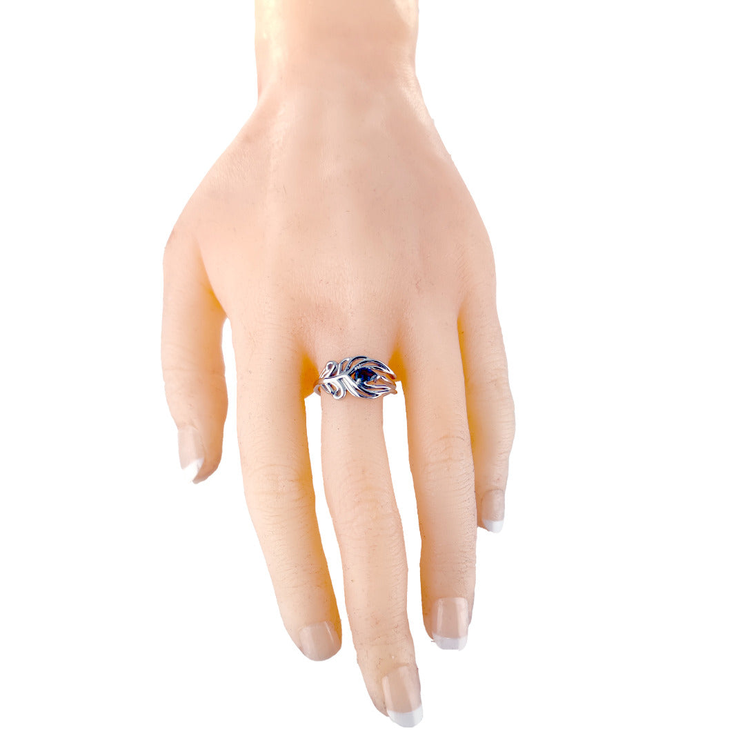 London Blue Topaz Peacock Feather Ring in Sterling Silver