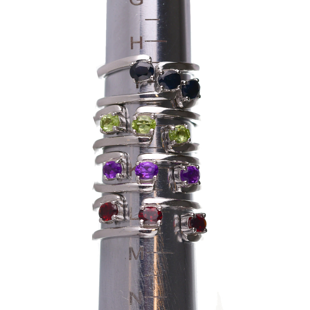 Adjustable Amethyst Trilogy Ring Size I-S Sterling Silver