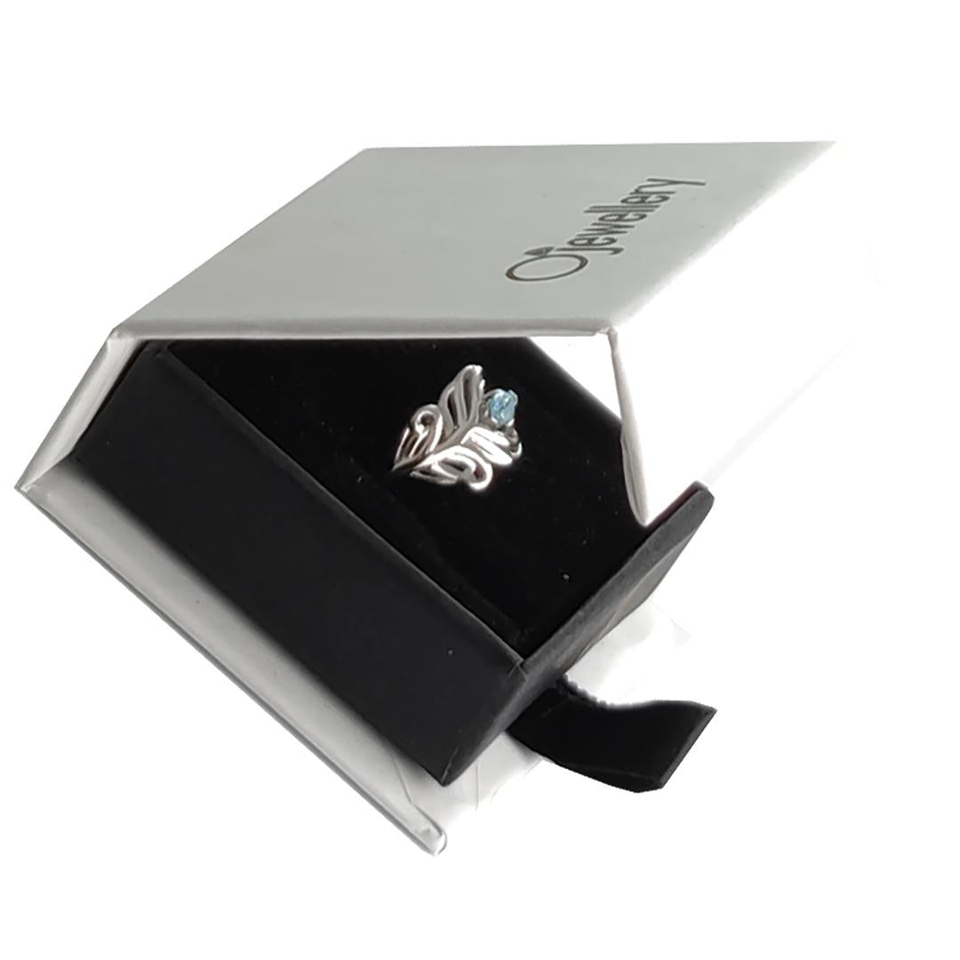 Sterling Silver Topaz Ring Adjustable Size I-T Blue Peacock Feather December Birthstone