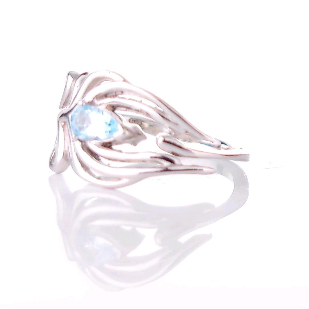 Sterling Silver Topaz Ring Adjustable Size I-T Blue Peacock Feather December Birthstone