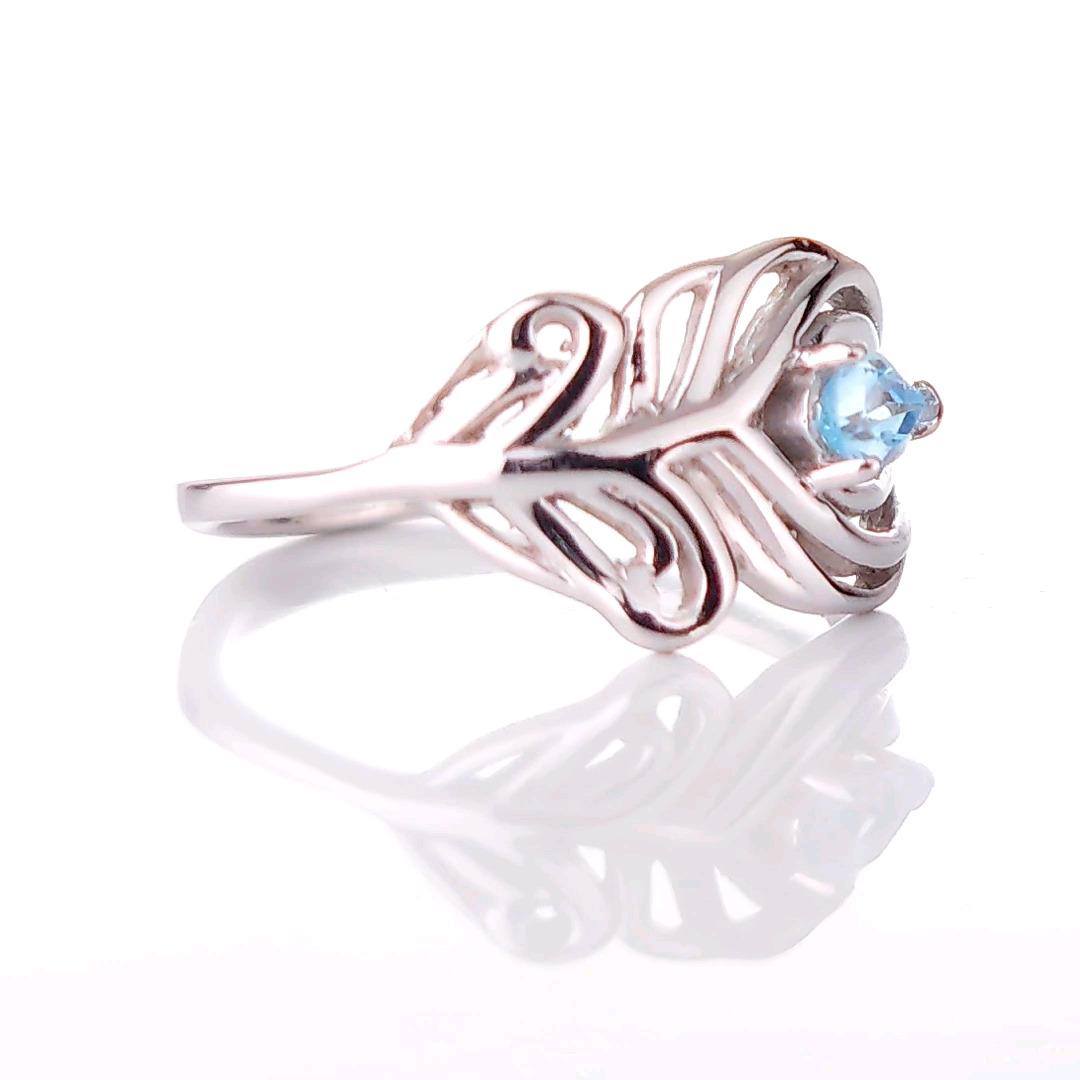 Sterling Silver Topaz Ring Adjustable Size I-T Blue Peacock Feather December Birthstone