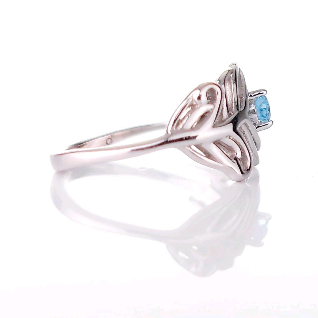 Sterling Silver Topaz Ring Adjustable Size I-T Blue Peacock Feather December Birthstone