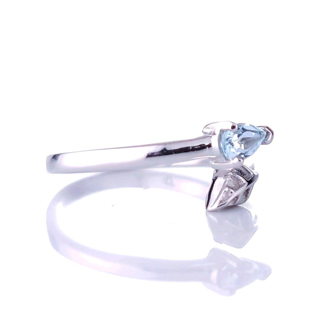 Sterling Silver Topaz Leaf Ring Size I-T Adjustable Blue December Birthstone