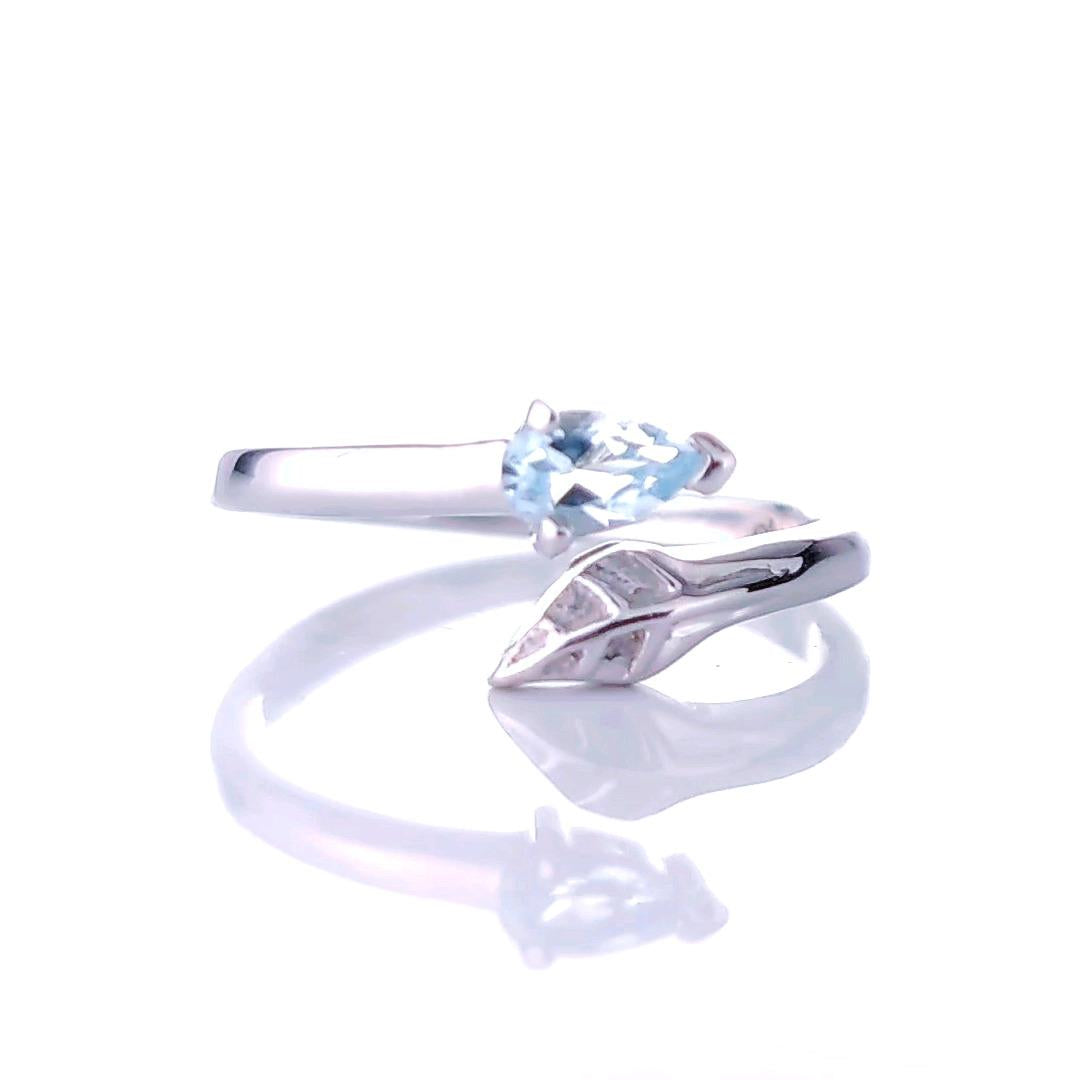 Sterling Silver Topaz Leaf Ring Size I-T Adjustable Blue December Birthstone
