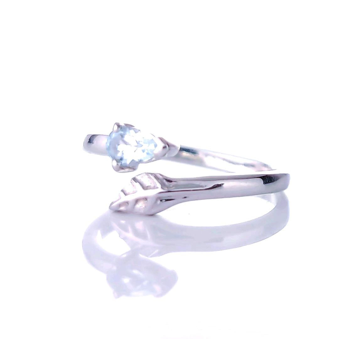 Sterling Silver Topaz Leaf Ring Size I-T Adjustable Blue December Birthstone