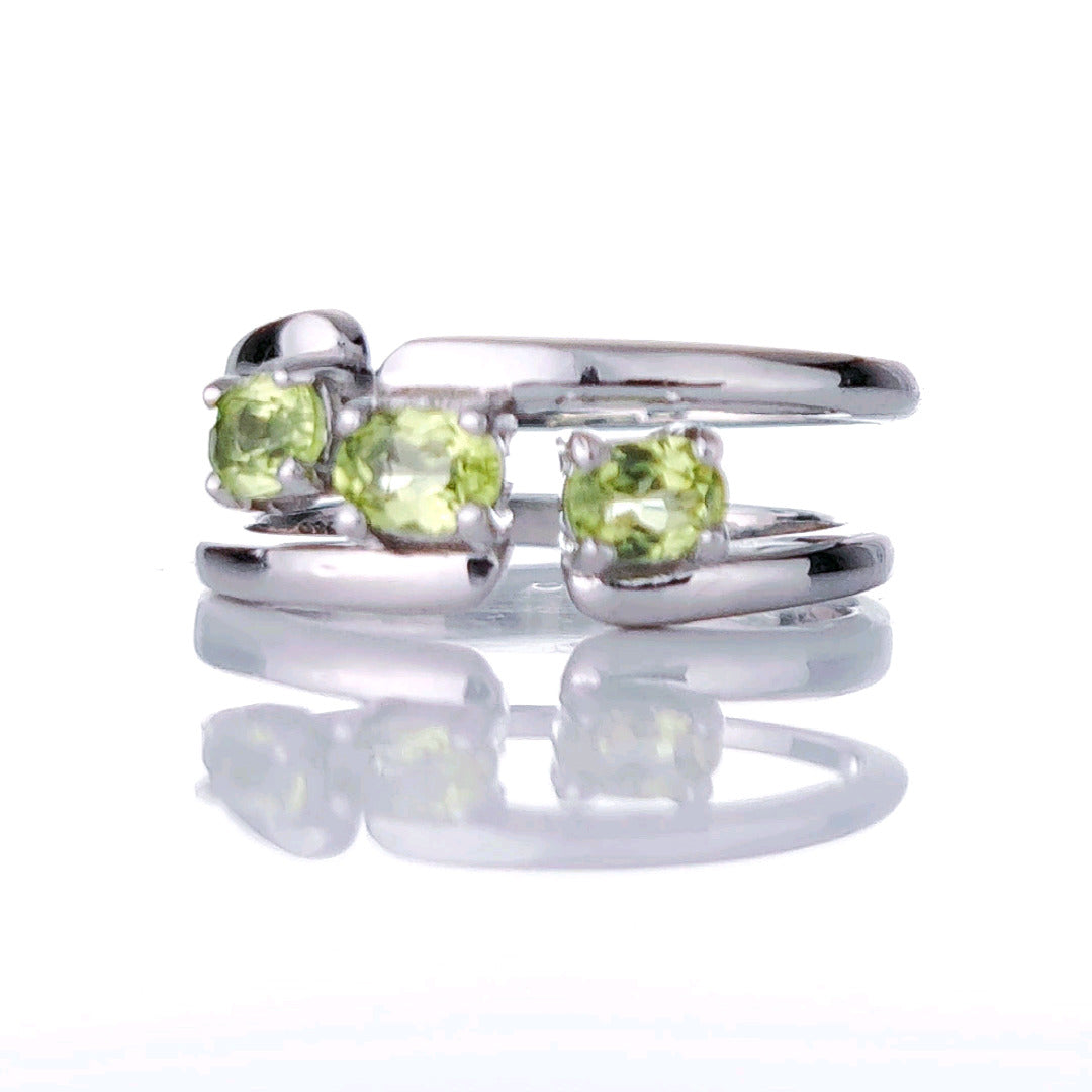 Sterling Silver Peridot Ring Size I-T Adjustable Trilogy Green August Birthday