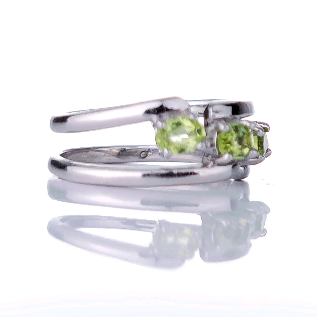 Sterling Silver Peridot Ring Size I-T Adjustable Trilogy Green August Birthday