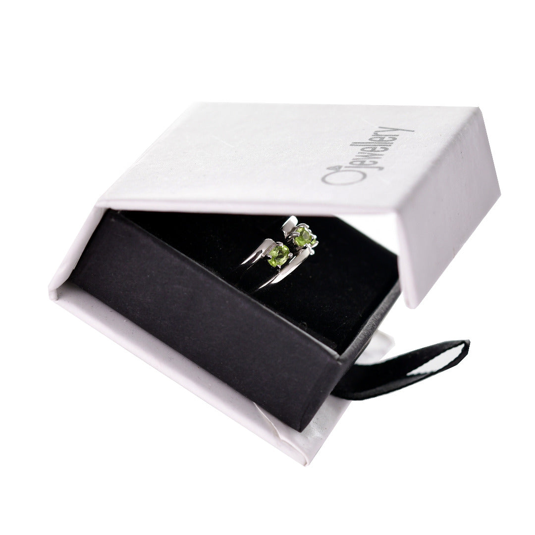 Sterling Silver Peridot Ring Size I-T Adjustable Trilogy Green August Birthday