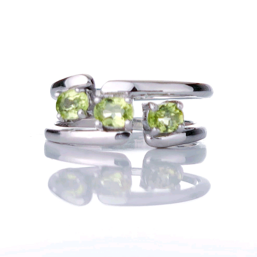 Sterling Silver Peridot Ring Size I-T Adjustable Trilogy Green August Birthday