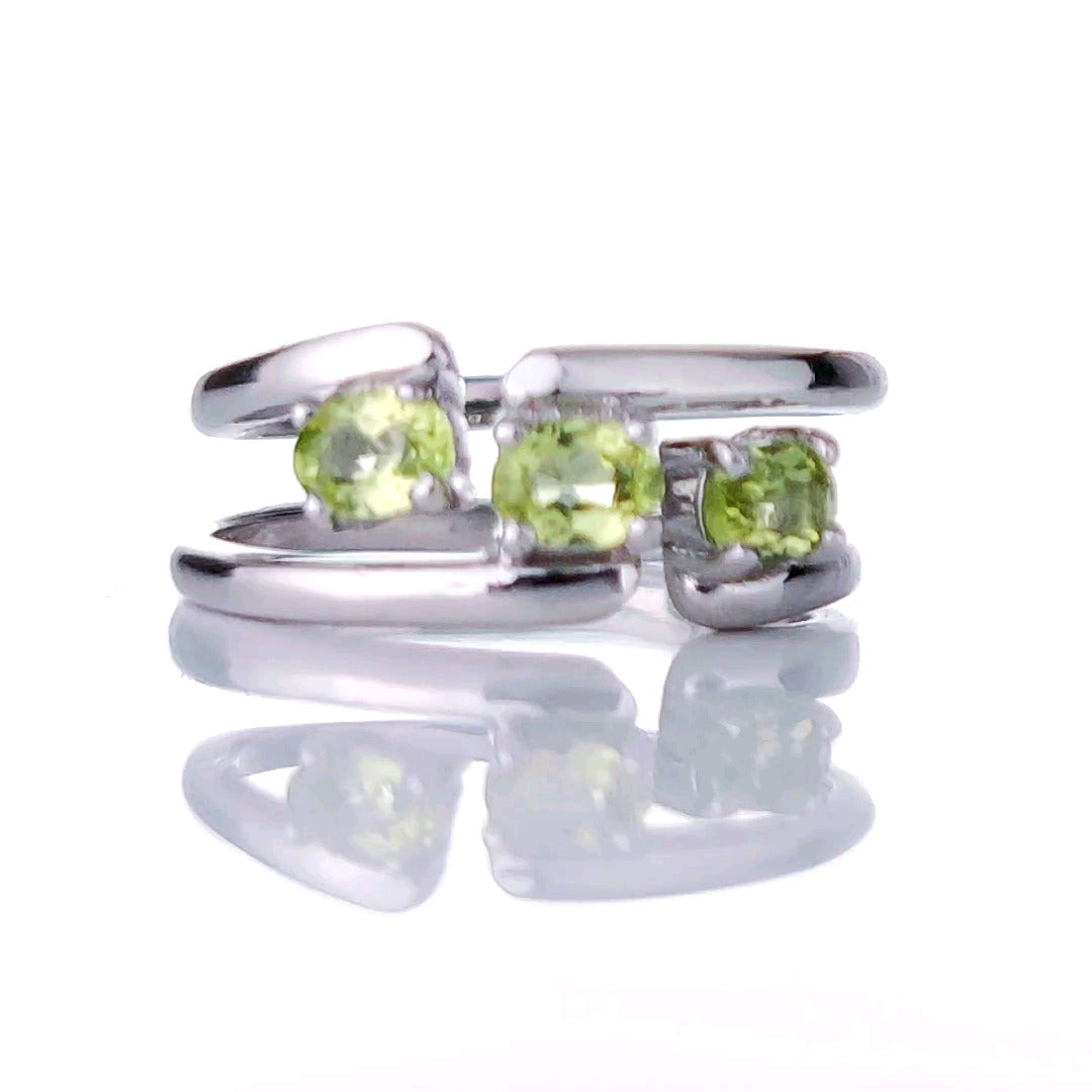 Sterling Silver Peridot Ring Size I-T Adjustable Trilogy Green August Birthday