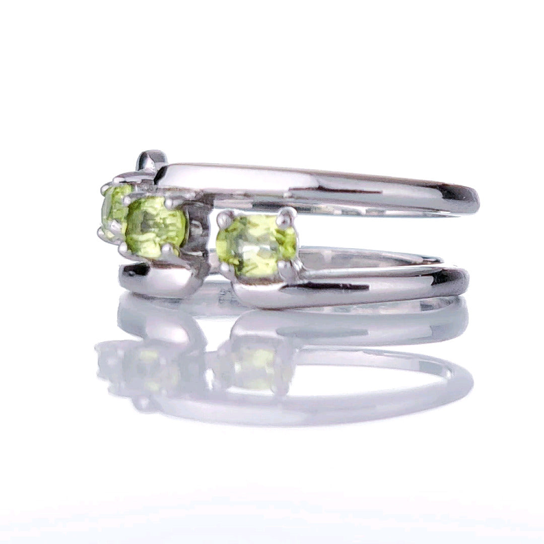 Sterling Silver Peridot Ring Size I-T Adjustable Trilogy Green August Birthday