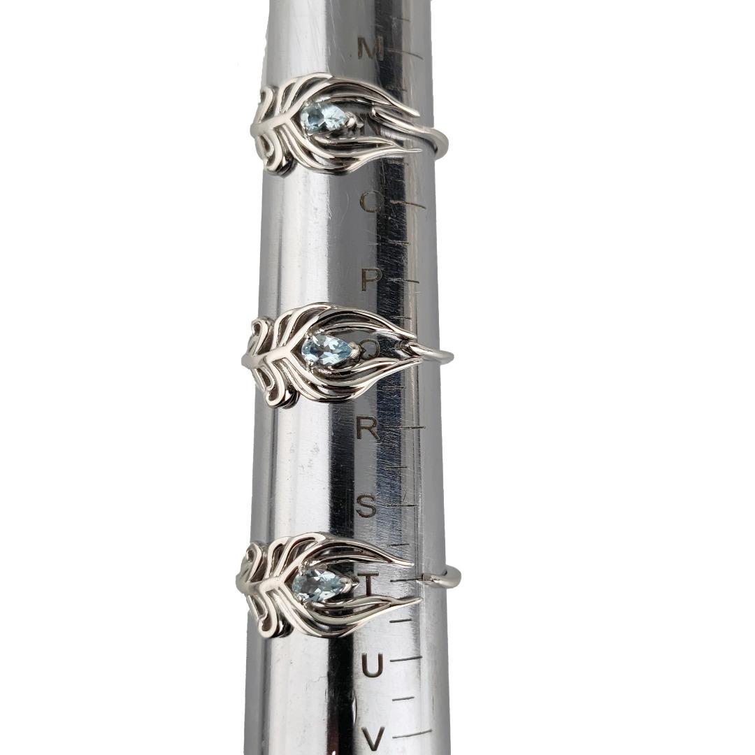 Aquamarine Peacock Feather Ring in Sterling Silver