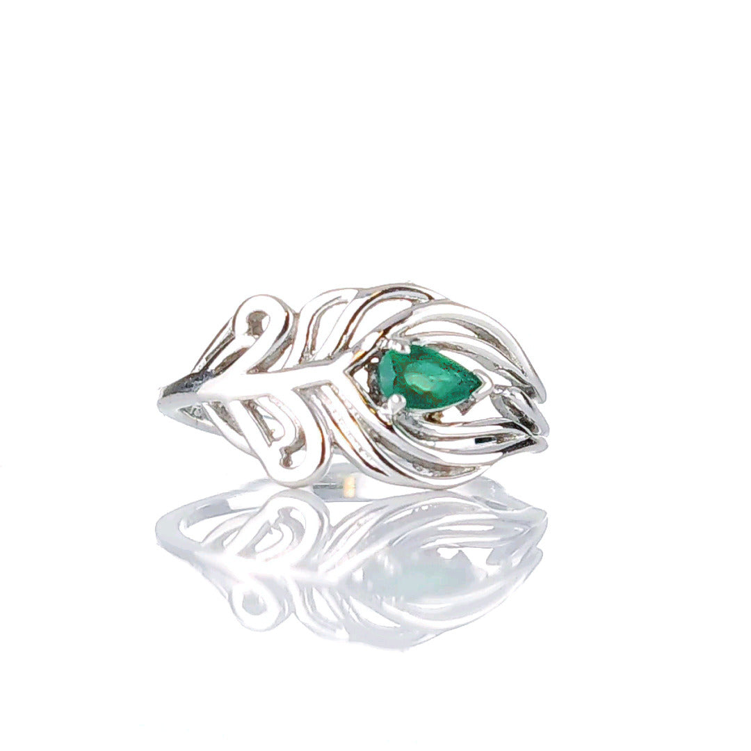 sterling silver onyx green ring adjustable size i-t peacock feather designed in the UK