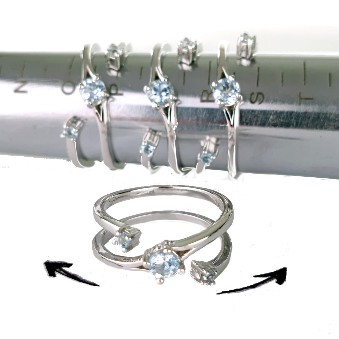 Aquamarine Ring Sterling Silver Adjustable Size I-S Trilogy March Birthstone