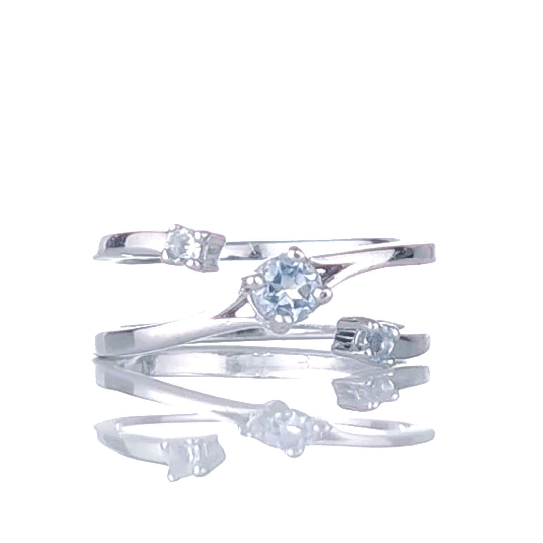 aquamarine ring sterling silver adjustable size i-s trilogy march birthstone designed in the UK