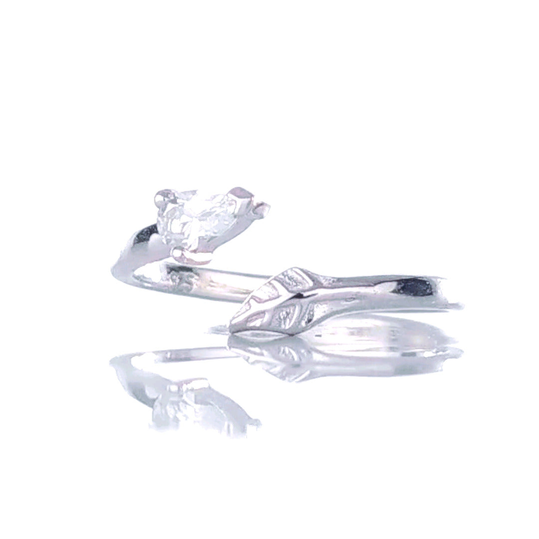 Sterling Silver Ring Size Adjustable I-T White Topaz Leaves