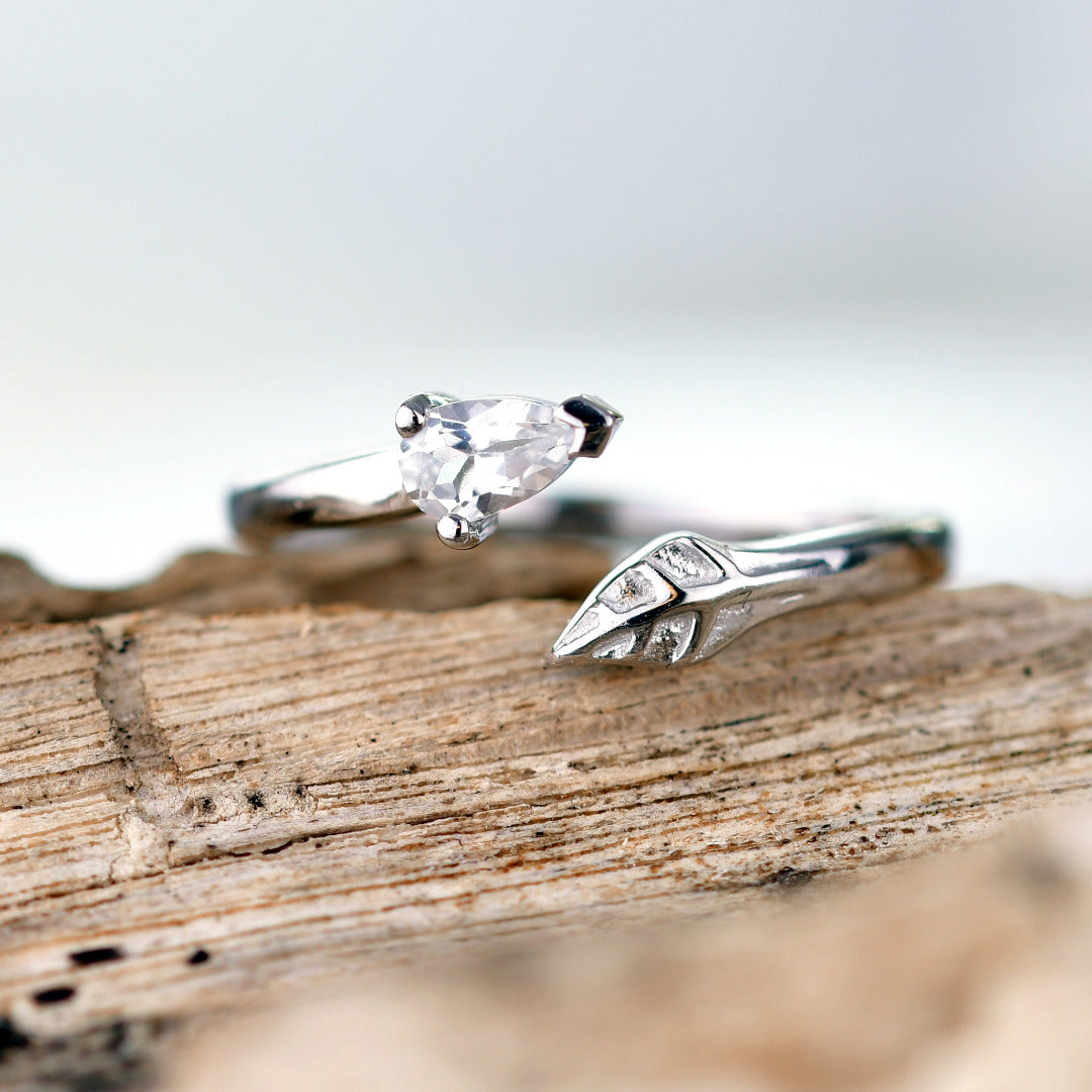 Sterling Silver Ring Size Adjustable I-T White Topaz Leaves