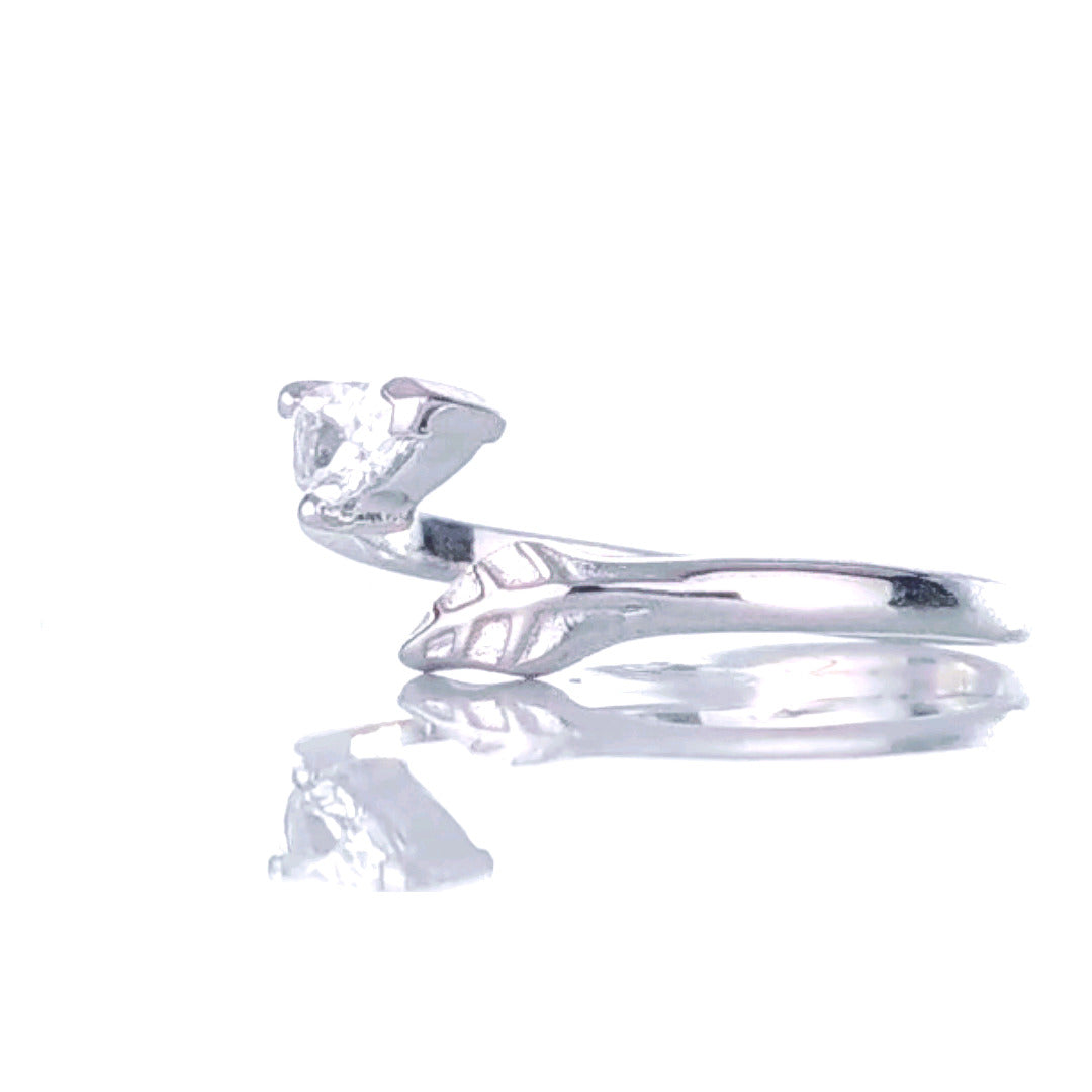 Sterling Silver Ring Size Adjustable I-T White Topaz Leaves