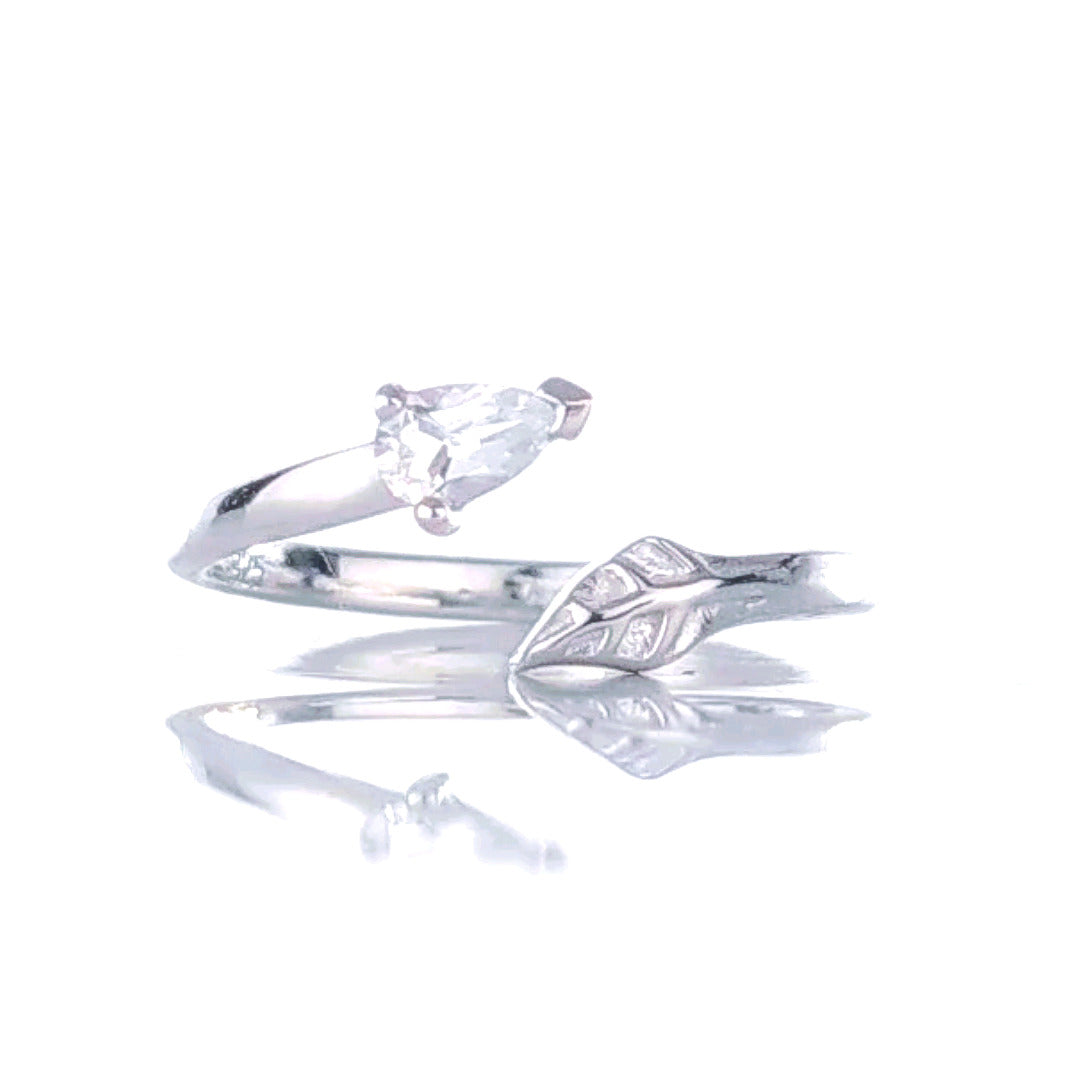 Sterling Silver Ring Size Adjustable I-T White Topaz Leaves