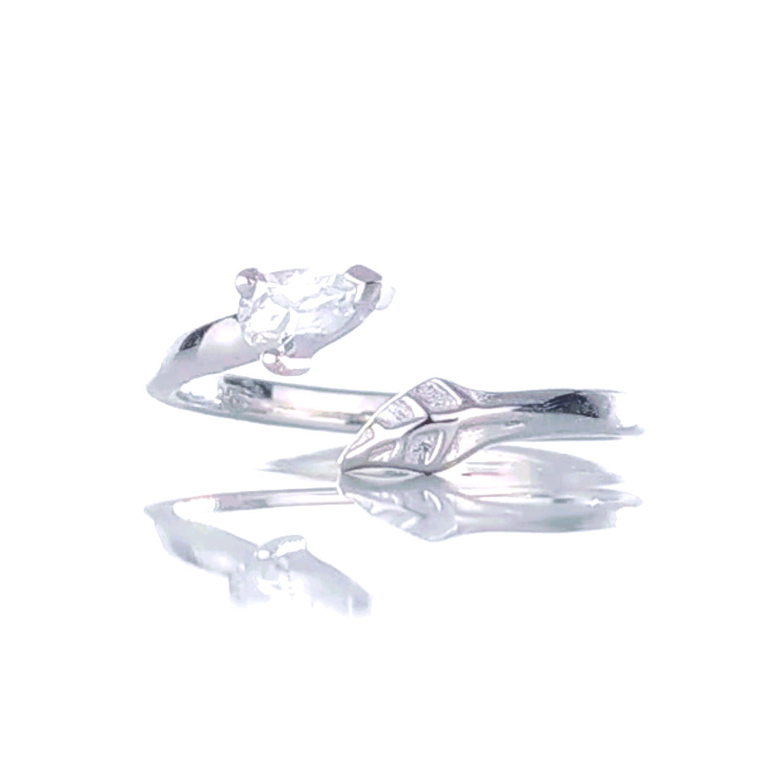Sterling Silver Ring Size Adjustable I-T White Topaz Leaves