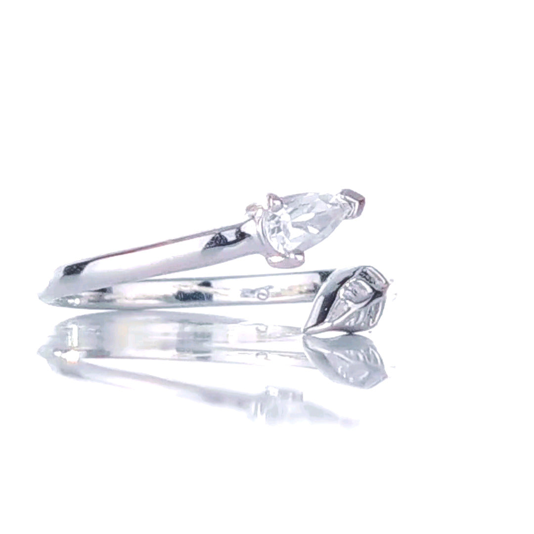 Sterling Silver Ring Size Adjustable I-T White Topaz Leaves