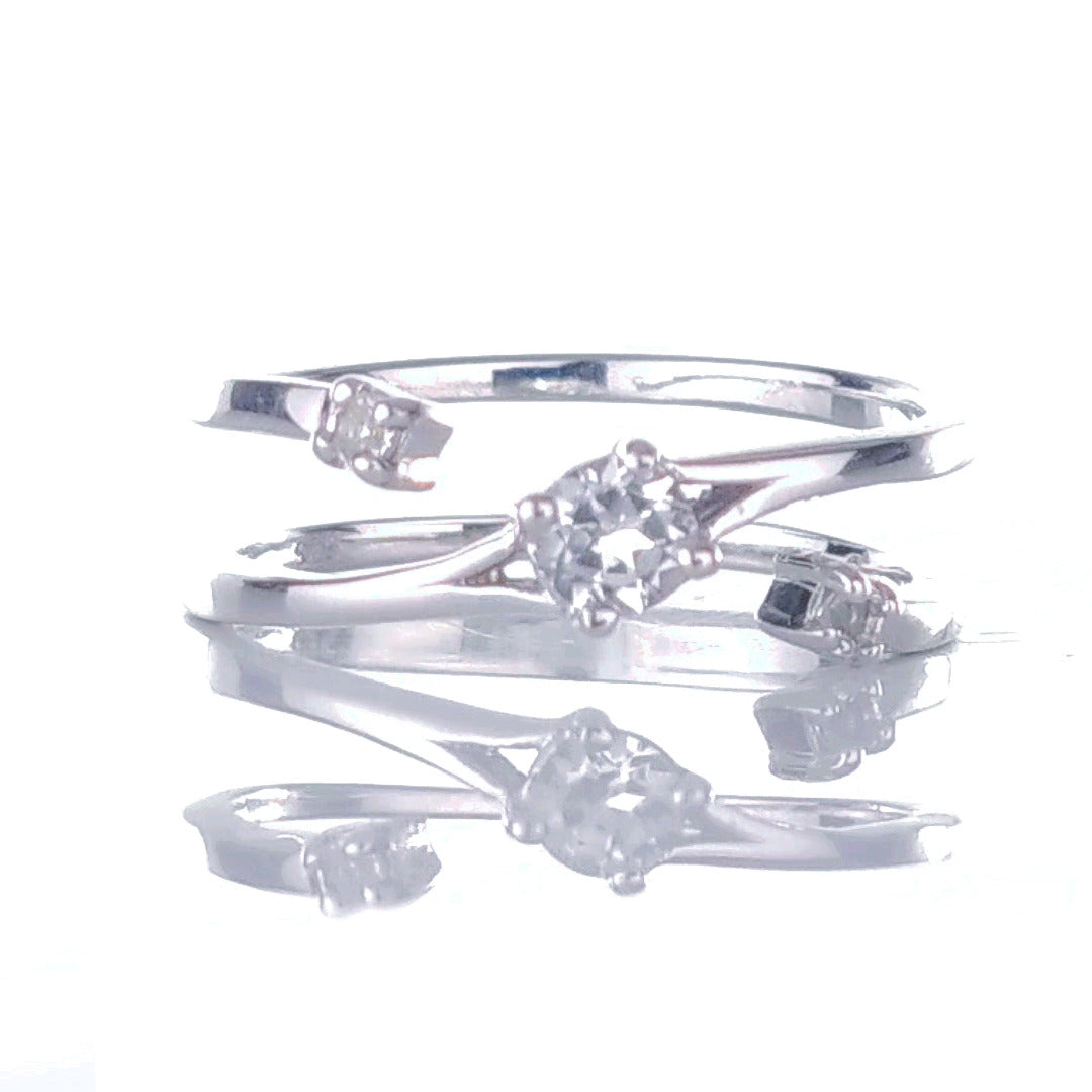 sterling silver ring size adjustable j-s white topaz trilogy designed in the UK