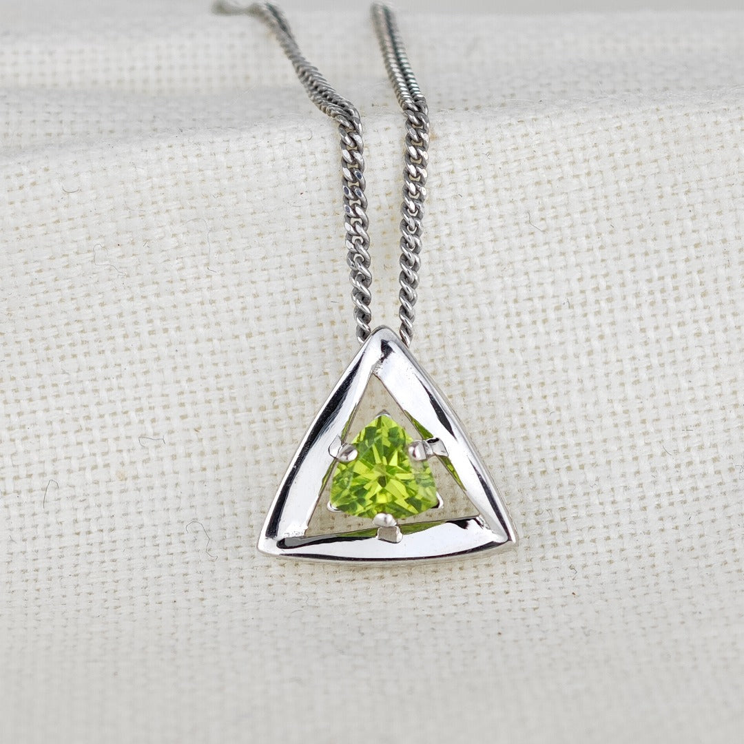 Peridot Pendant Sterling Silver Green Trillion