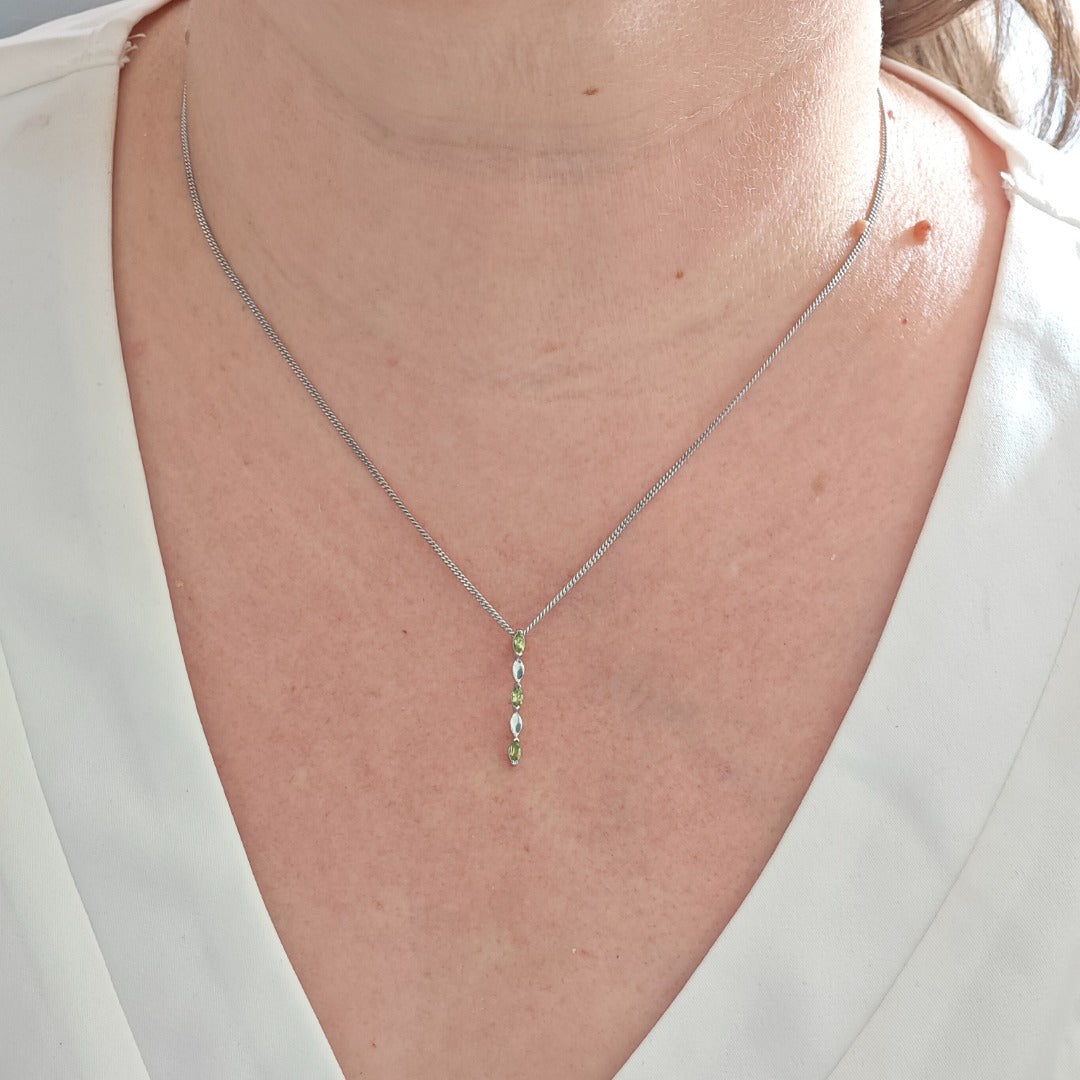 Set Peridot Necklace Earrings Sterling Silver Studs Infinity Marquise