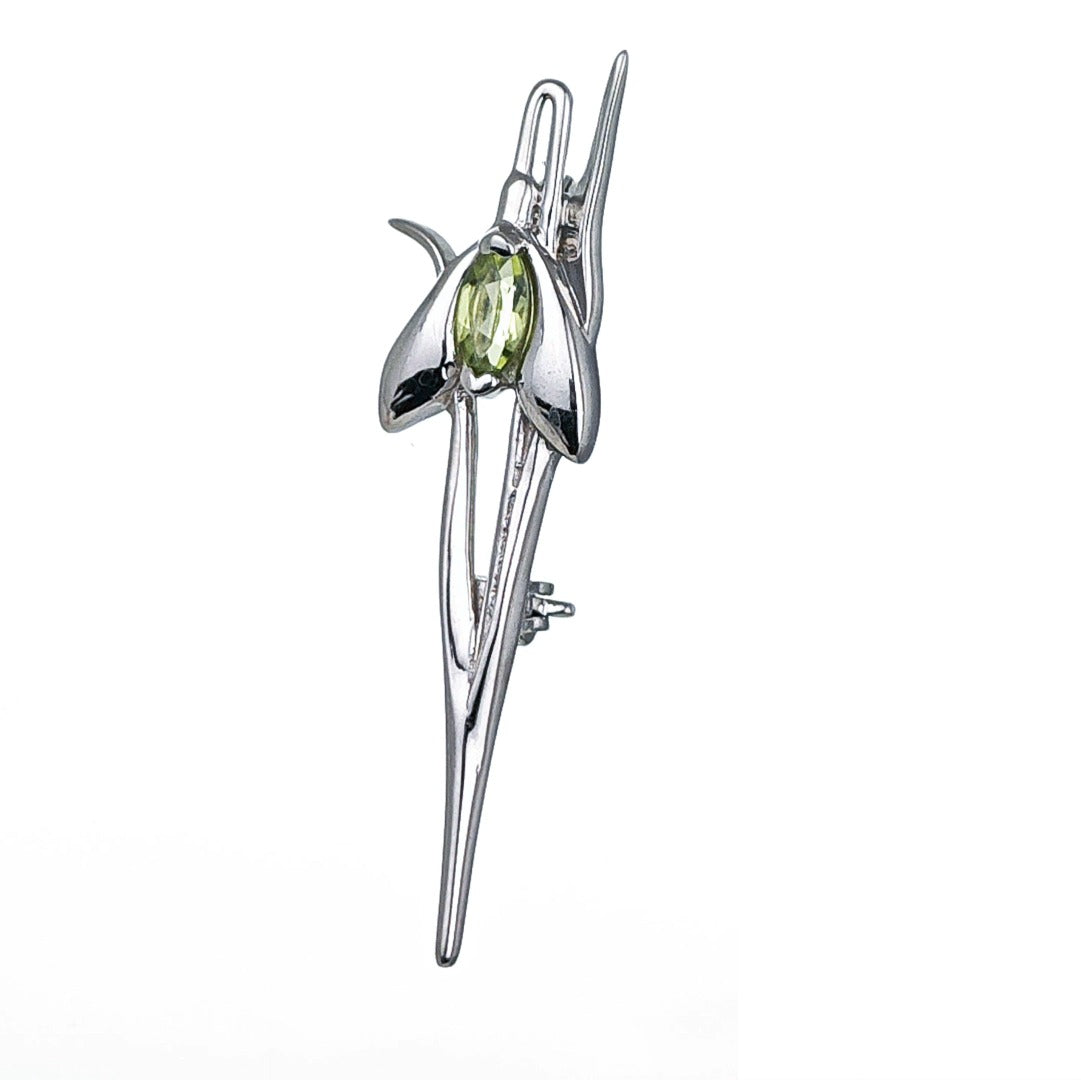 Peridot Snowdrop Brooch Sterling Silver