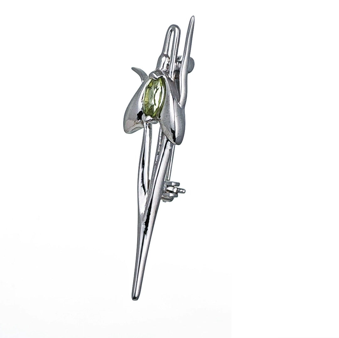 Peridot Snowdrop Brooch Sterling Silver