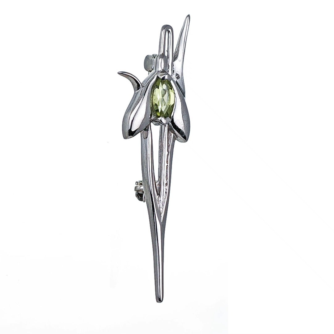 Peridot Snowdrop Brooch Sterling Silver