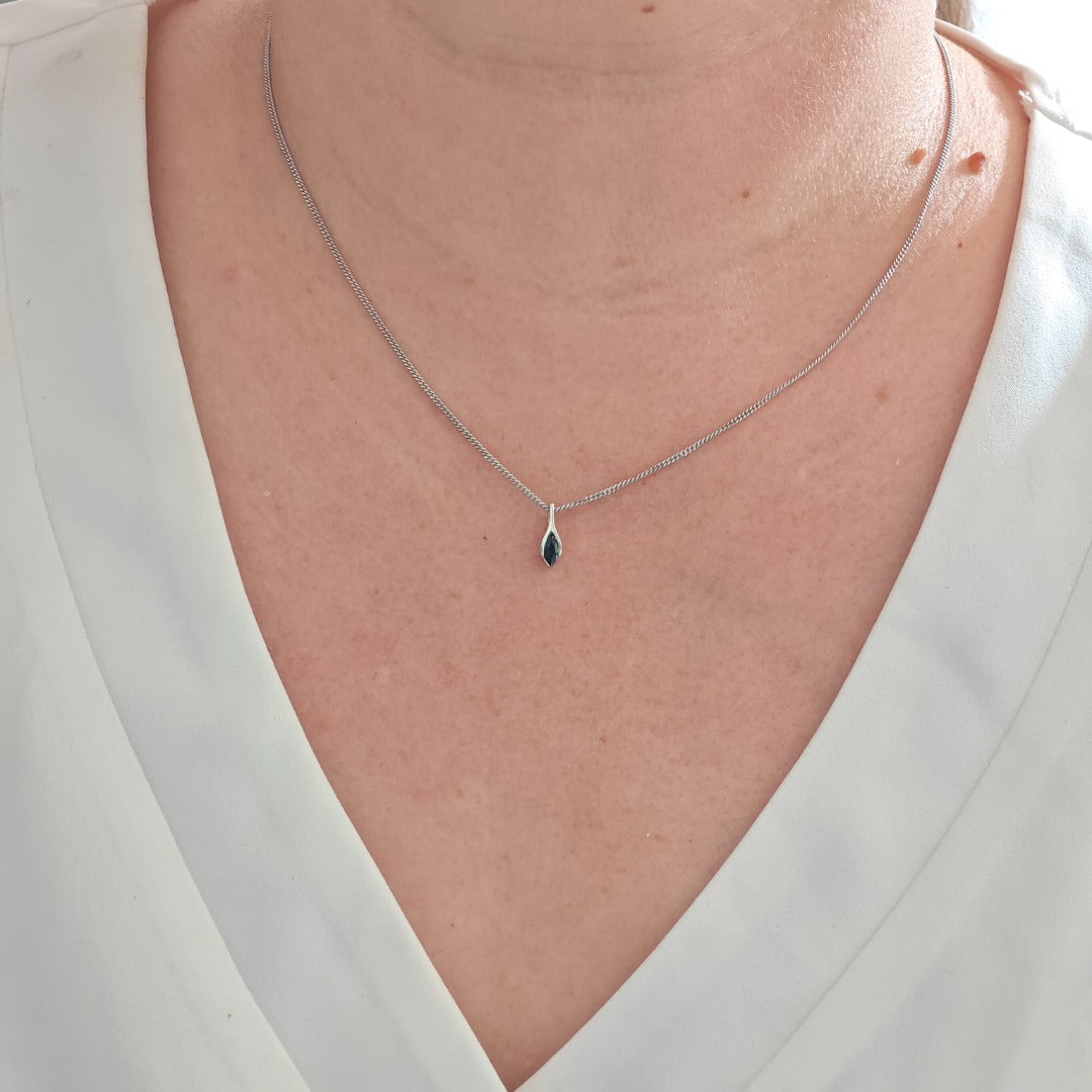 Sapphire Set Earrings Pendant Sterling Silver SMALL Solitaire Minimalist Marquise